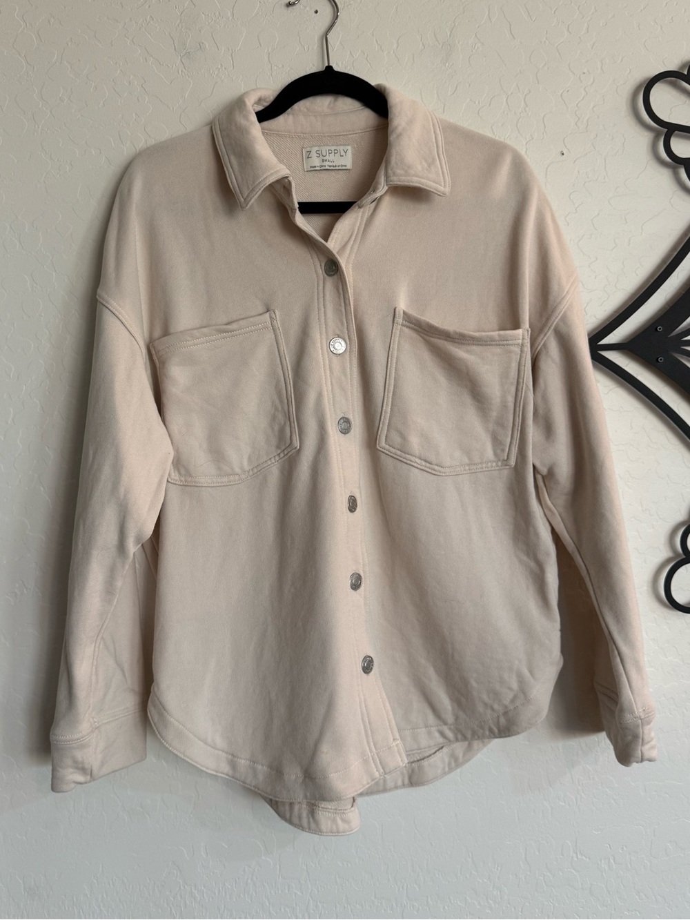 Z SUPPLY All Day Knit Jacket Shacket French Terry Sandstone Beige Small - Picture 5 of 10